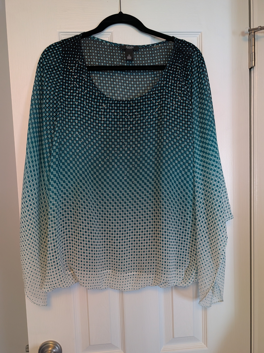 Alfani Women's Teal Gradient Patterned Blouse W/ Tank Liner